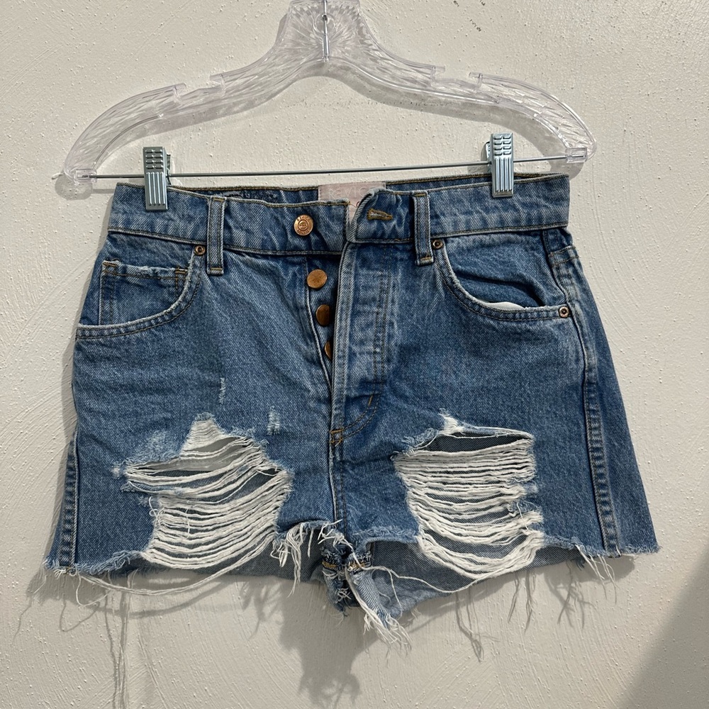 REVICE Blue Distressed Jean Shorts Cut-Off Style